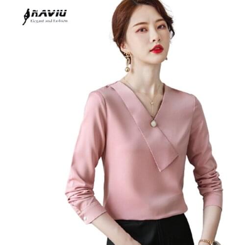 Pink Shirt Women Autumn New Fashion Tempermanet V Neck High End Long Sleeve Chiffon Bottoming Blouses Office Ladies Work Tops