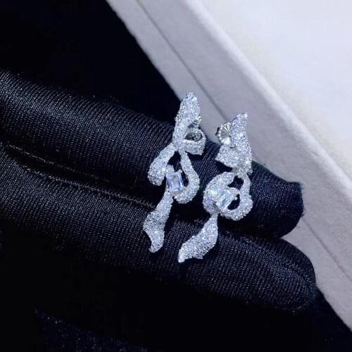 Ribbon or bowknot earring long earring 925 sterling silver with cubic zircon fine women jewelry free shipping