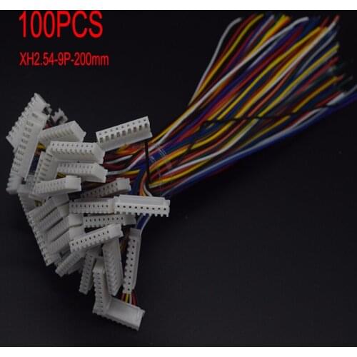 100PCS XH2.54 9 Pin Pitch 2.54mm Wire Cable Connector XH Plug Male Battery Charging Cable 200MM Length 26AWG