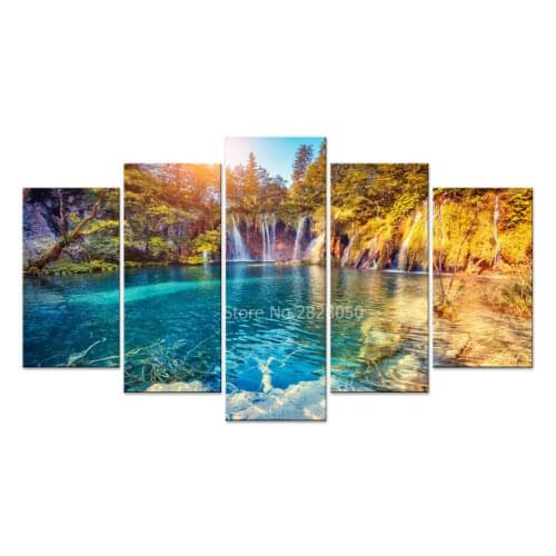 Pretty Lake 5 Pieces Drop Shipping Canvas Art Wall Pictures for Living Room Home Decor Frameless Wall Pictures HD Print Artwork