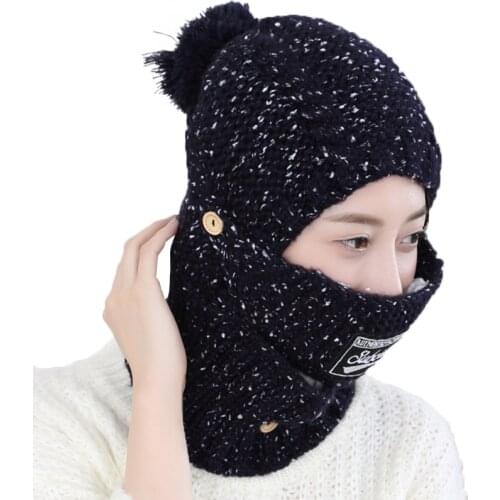 New Women Balaclava Knitted Winter Hats For Female Thick Mask Skullies Beanies Warm Caps For Girls Ladies Snow Cap & Scarf