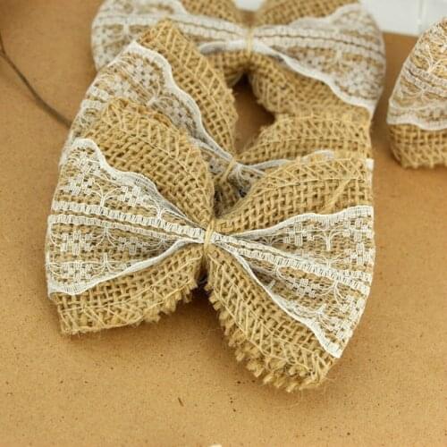 Big Sale 10Pcs White Natural Jute Burlap Hessian Bowknot Bows Craft Wedding Decoration