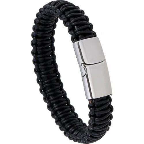 Hot Selling Stainless Steel Magnet Buckle Cowhide Bracelet, Titanium Steel Multi-layer Braided Leather Jewelry