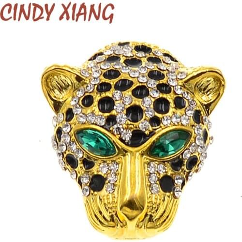CINDY XIANG Sparkling Full Rhinestone Leopard Head Brooch Pins Elegant Men And Women Crystal Animal Brooches Jewelry Good Gifts