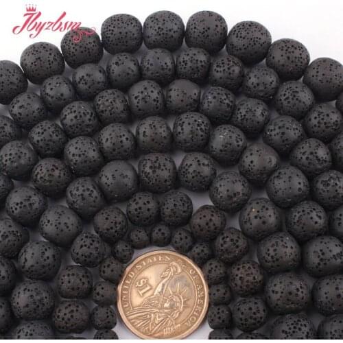 8,10,12,14mm Round Ball Beads Black Lava Rock Volcanic Natural Stone Beads For DIY Women Necklace Bracelet Jewelry Making 15"