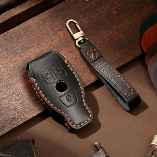 3 Buttons Blue Leather Remote Smart Key Case Cover Skin Holder For Mercedes Benz A B C E G R S G ML Class Accessories