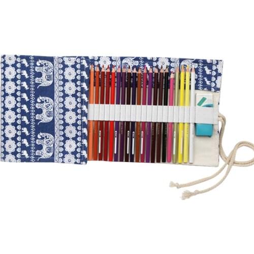 36/48/72 Holes Wrap Roll Up Pencil Case Ethnic Style Pen Storage Bag Holder Canvas Pouch DU55