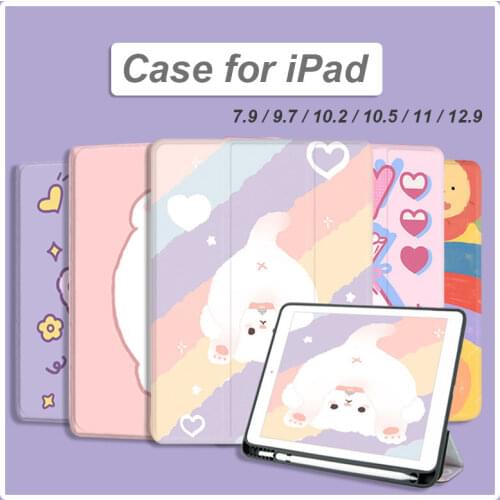 Trifold for iPad Air 4 3 2 Pro 11 12.9 2021 Case for iPad 8th 7th 10.2 Generation 6th 5th 9.7 Slim Cover with Pencil Holder
