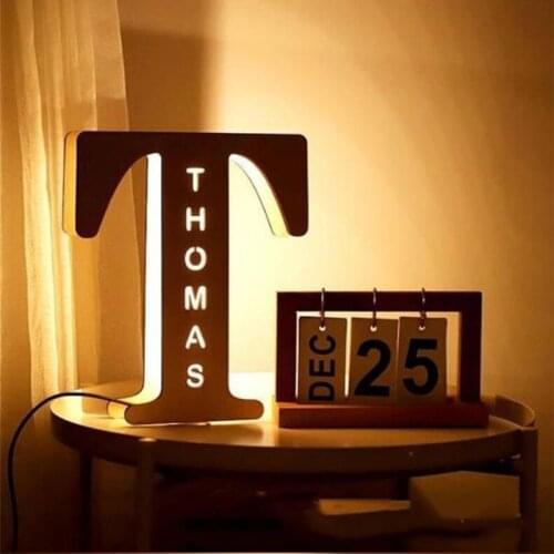 Wooden USB LED Night Light 24 Letter Personality Atmosphere Lamp Customized Set-up Decorative Lamp for Couple Baby Room Bedroom