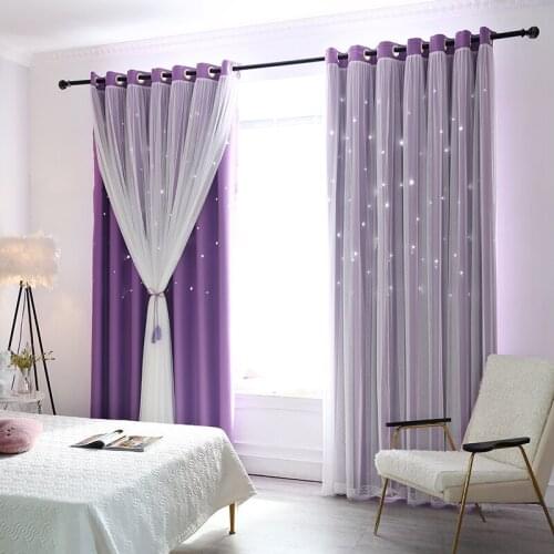 Double Layer Curtains Blackout Cloth + Voile For Bedroom Living Room Window Nordic Star Printed Princess
