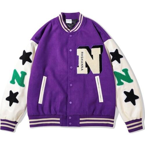 Hip Hop Baseball Jacket Man Coat Smiley Letter B Embroidery Patchwork Oversized Streetwear Bomber Varsity Fashion Street Jackets