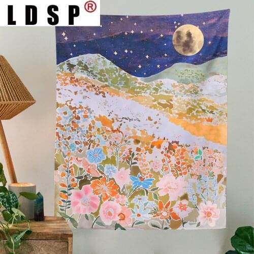 LDSP Moon Star Flower Landscape Tapestry Wall Art Hanging Rug Background Cloth Beach Mat Blanket Art Bedroom Dorm Home Decor