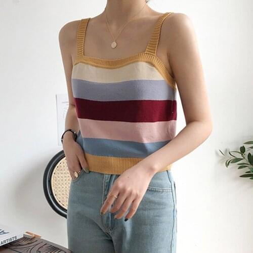 Summer Tank Top Knitted Striped Cami Beach Wear Sexy Sling Vest Female Sleeveless Basic Vest 2021