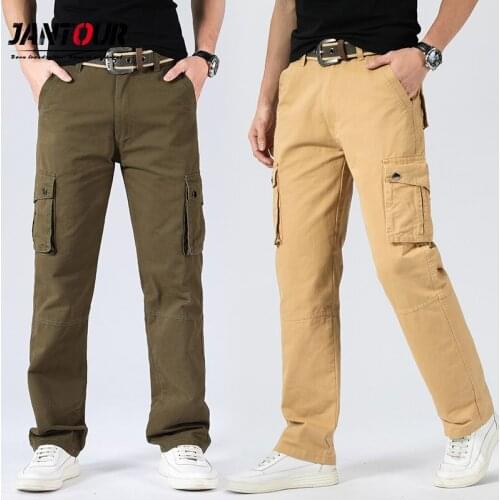 Jantour High Quality Khaki Casual Pants Men Military Tactical Joggers Camouflage Cargo Pants Multi-Pocket Black Army Trousers