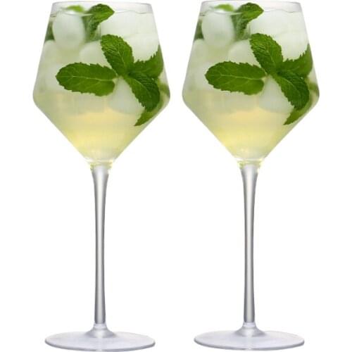 Set of 2 Handmade Blown Lead Free Crystal Burgundy Wine Glasses Red White for Friends Wedding Party Family Use 450ML