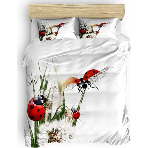 Dandelion And Ladybug 4 Pcs Comforter Cover Set Eve Of All Saints Day Quilted Duvet Set Thanksgiving Day Beautiful Bed Sets