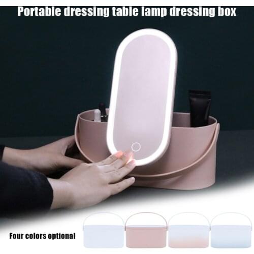 Portable Makeup Case Cosmetic Organizer Storage Box With Led Lighted Mirror Mirror Angle Can Be Adjusted Freely For Travel