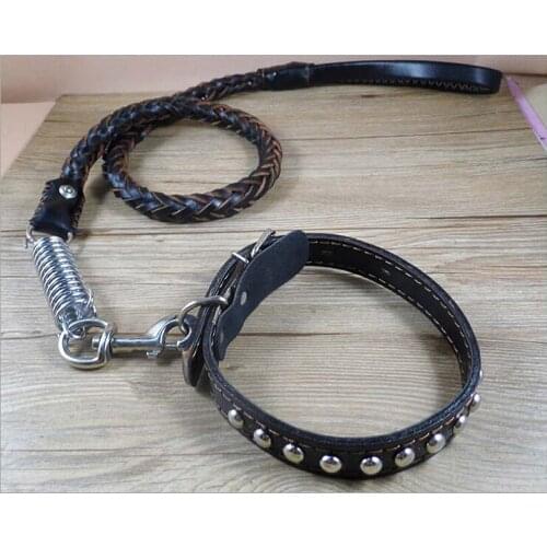 Pet Dog Collar Real Cowhide Strong Safety Chain Traction Rope Pets Dog Collar Medium Dog Large Dogs Pet Supplies