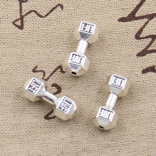 5pcs Charms Fitness Dumbbell Bead 20x7x7mm Antique Making Pendant fit,Vintage Tibetan Silver color,DIY Handmade Jewelry