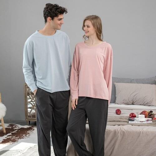 Simplicity Womens Cotton pajamas for women Pyjamas Sleepwear Pijamas Texture Long-sleeved Trousers Pajamas O-Neck