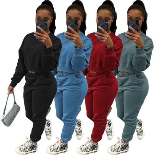 Thicken Tracksuit Women Two Piece Set Autumn Winter Clothes Solid Pullover Sweatshirt Top and Long Pants Suits Casual Woman Sets