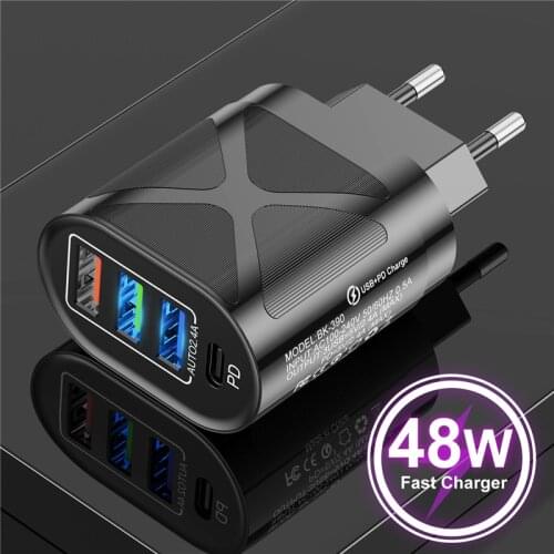 Lovebay Quick Charge 4 Ports Quick Charger Adapter Charger Type C PD Plug For iPhone 12 Pro Max 11 EU US UK Wall Phone Chargers