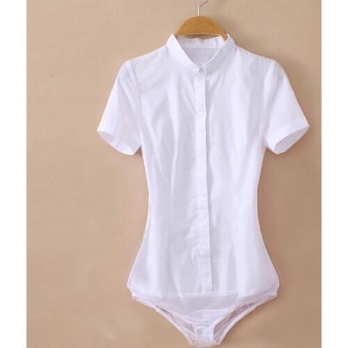 New Summer Short Sleeve Cotton Brief Office Shirt Stand Collar Body Shirts Women Tops Blusas Mujer De Moda 2020 S - XXXL