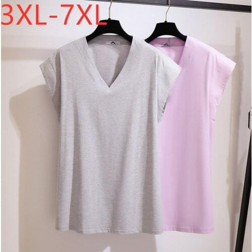 New 2021 Ladies Summer Plus Size Tops For Women Large Sleeveless Loose Cotton Gray Purple V-neck T-shirt 3XL 4XL 5XL 6XL 7XL