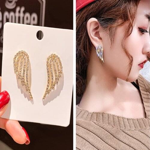 2020 Womens Angel Wings Stud Earrings Crystal Inlaid Alloy Ear Jewelry Party Earring Gothic Feather Brincos Gifts