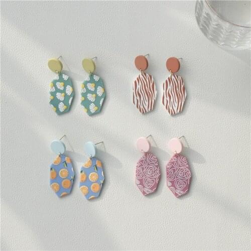 AOMU Korea Retro Blue Yellow Colorful Acrylic Geometric Orange Flowers Line Graffiti Drop Earring for Women Fashion Jewelry Gift