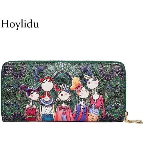 2018 Summer Women Long Wallet PU Leather Cartoon Forest Printing Fashion Travel Large Capacity Female Handbag Money Clutch Purse
