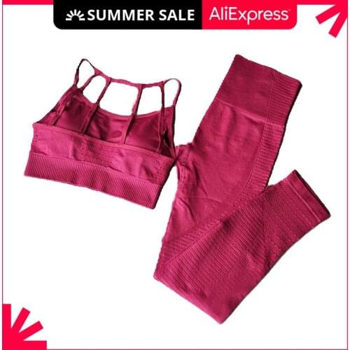 Wholesale Seamless Workout Set Sport Leggings And Top Set Yoga Outfits For Women Sportswear Athletic Clothes Gym Sets 2 Piece