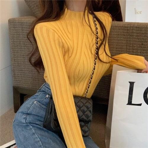 Half Turtleneck Sweater Women Autumn Winter New Turtleneck Knit Top Slim-fit Long Sleeve Sweater