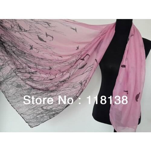 10pcs/lot Fashion Long Ladies Birds Animal Tree Twig Print Scarf Shawl Wrap Accessories , Free Shipping