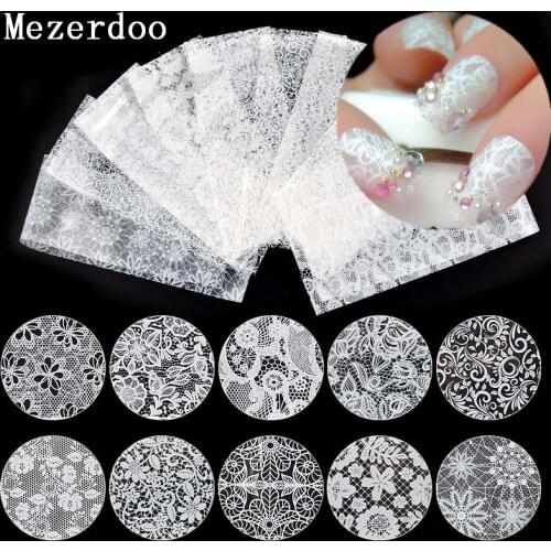 10 Pcs/lot Nail Art Transfer Foil Sticker White Colour Lace Rose Flower Floral Tips Decoration Polish Manicure Tools Decal Set