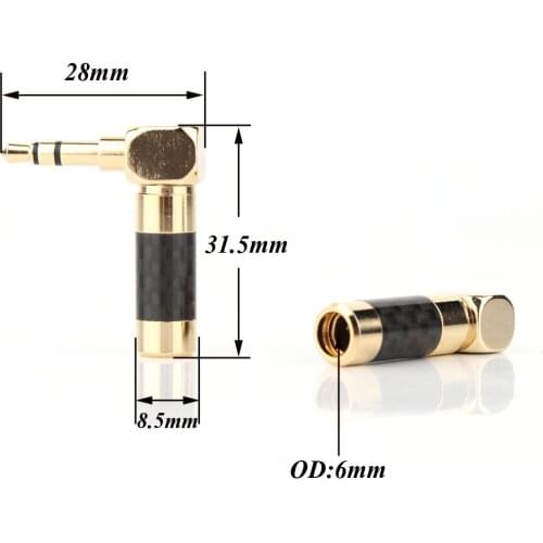 2PCS HP102 Copper Gold Plated Carbon Fiber Right Angle Angled Stereo 3.5mm Stereo Mini Jack Plug connector right angle