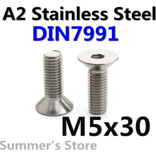 20pcs/lot DIN7991 M5*30mm Stainless Steel Screw Hex Socket Flat Head Cap Screw M5*30mm Countersunk Head Screw Bolt