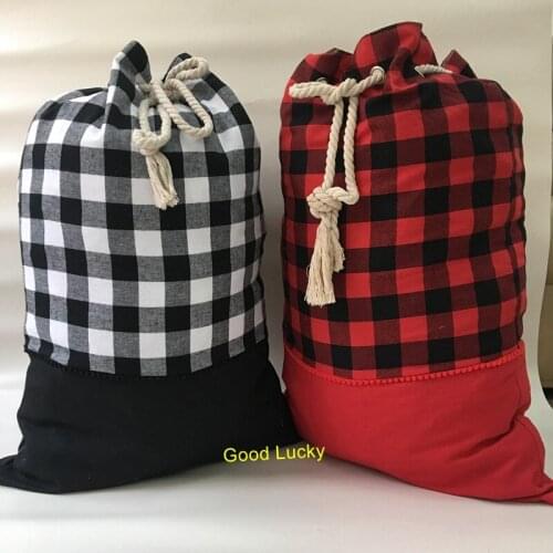 30pcs/lot buffalo plaid canvas santa sack monogram personalize Christmas gift bags kids candy gift sack