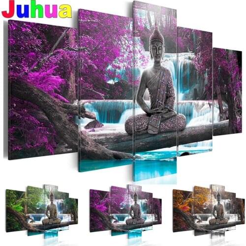 5 Pieces Modular Buddha Statue Waterfull Diamond Painting Full Square Round 5D DIY Diamond Painting Embroidery Wonderful Art