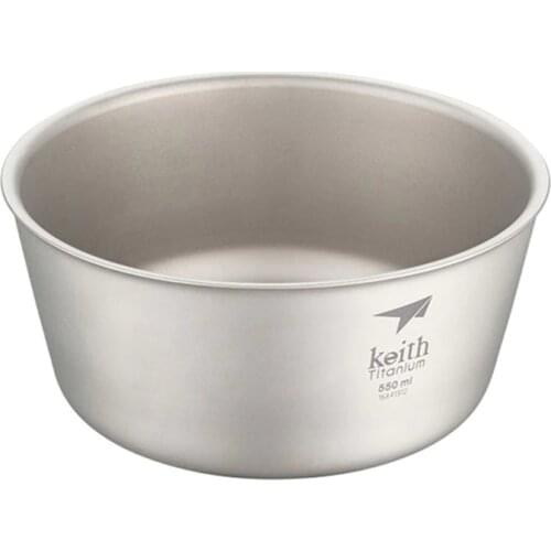 550ml Keith Titanium Bowl Double-wall Outdoor Camping Hiking Picnic Tableware Tourism Bacteriostatic Function Bowl 114g Ti5322