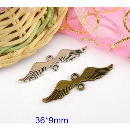 75 Pcs New DIY Fashion Jewelry Findings and Components Vintage Bronze / Silver Metal Angel Wing Charm Connectors 36*9mm