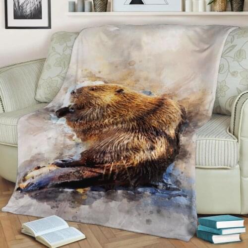 American Beaver Watercolor Flannel Throw Blanket 3D Printed Keep Warm Sofa Child Blanket Home Decor Textiles Dream Family Gift