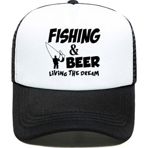 Fishinger Beer Fish Living The Dream Fisherman Printing Baseball Cap Men Women Parent-child Hats Mesh Visor Outdoor Sun Hat