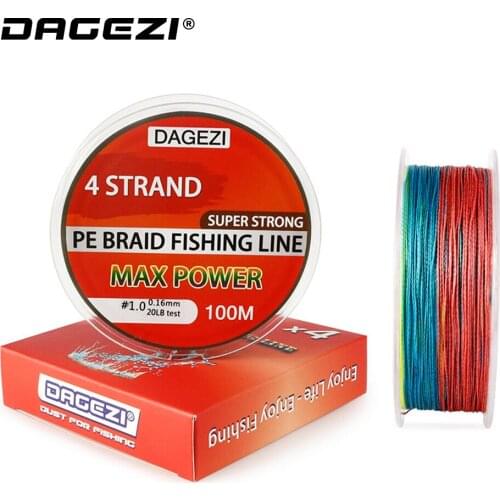 DAGEZI 100% PE Braided Fishing Line 4 strand 100m 10-80LB mix color fishing lines Super Strong Japanese Multifilament line