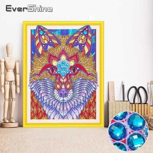 EverShine Diamond Painting Wolf 5D Special Shape Diamond Painting Partial Rhinestones Cross Stitch Animals Bead Picture Kits