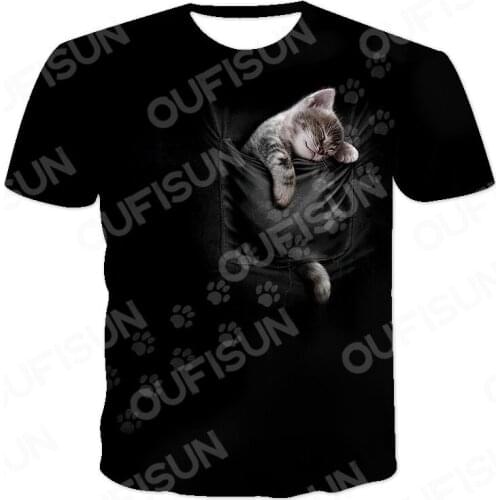 3d Color Printing Kitten T-Shirt 2021 New Male/Female Short-Sleeved Personality Loose Round Neck Xxs-6xl