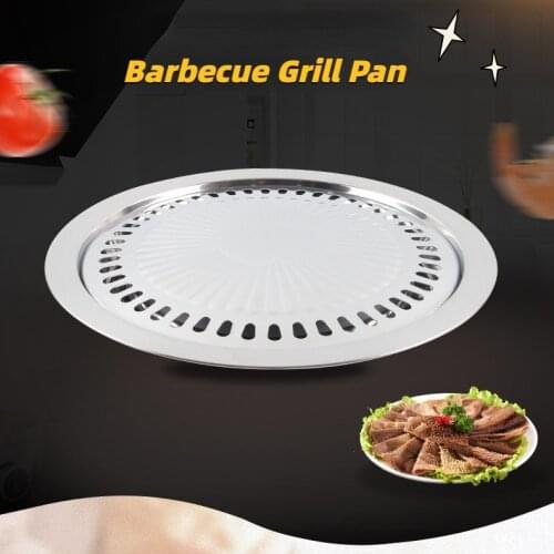 Stainless Steel Smokeless Barbecue Grill Pan Non-stick Korean Bakeware Household Round Outdoor Picnic Camping Grill BBQ Tray