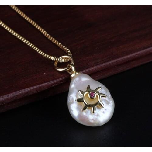 Tiny sun sunflower charm natural coin freshwater pearl bead charm chic gold thin chain pendant choker necklace for women jewels