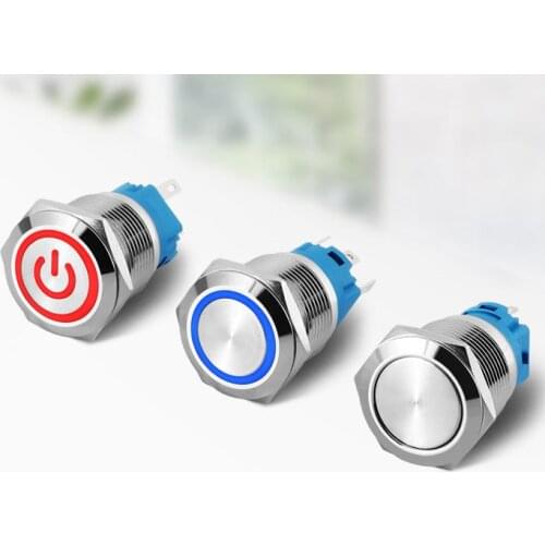 19mm metal push button switch power button LED light Waterproof Flat circular self-lock self-reset button 3v 12v 24v 110v 220v