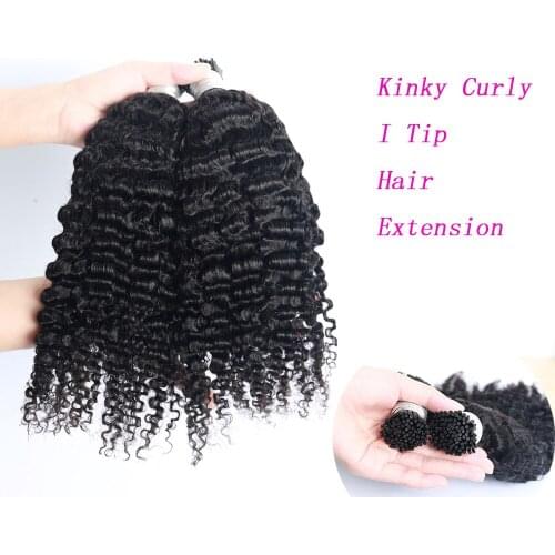 Microlinks Human Hair Extensions Kinky Curly I Tip Kinky Curly Brazilian Hair Extension for Women Natural Black Color Bulk
